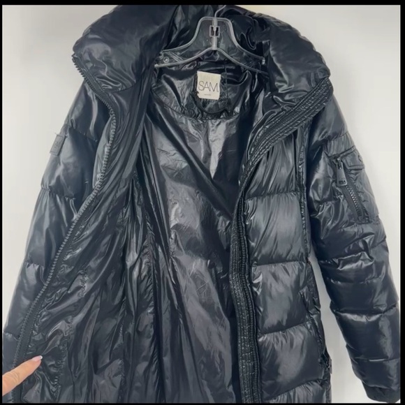 SAM. Belted Black Puffer Coat Goose Down Long Coat Womens 14 - Picture 2 of 14